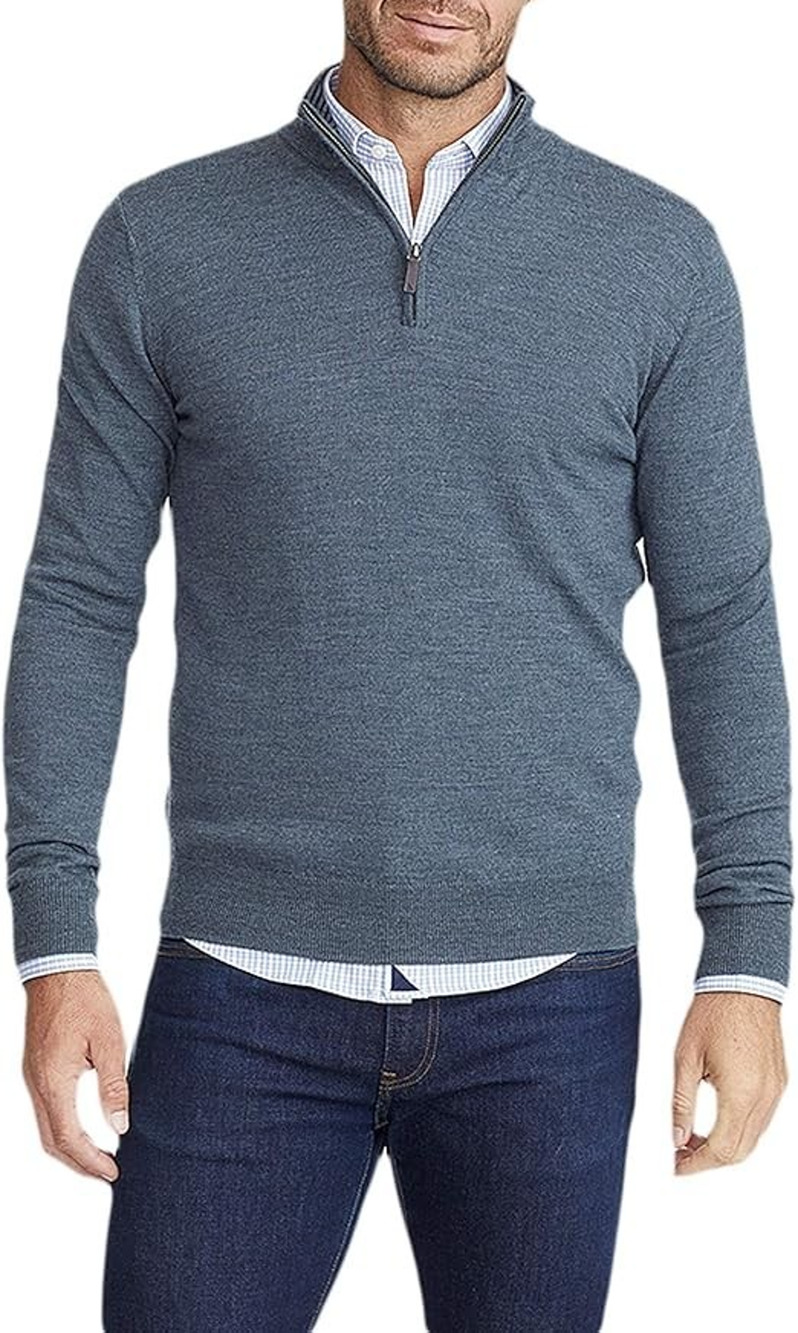 Untuckit 1/4 Zip Sweater Regular Y2k Gray 100% Merino Wool Pullover XL A010489